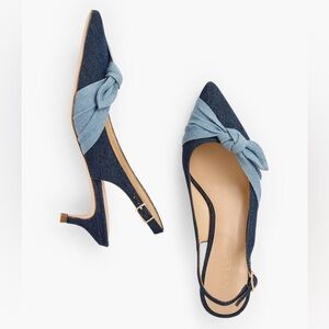 Talbots SYLVIE SIDE KNOT SLINGBACKS DENIM Blue Kitten Heel sz 8.5